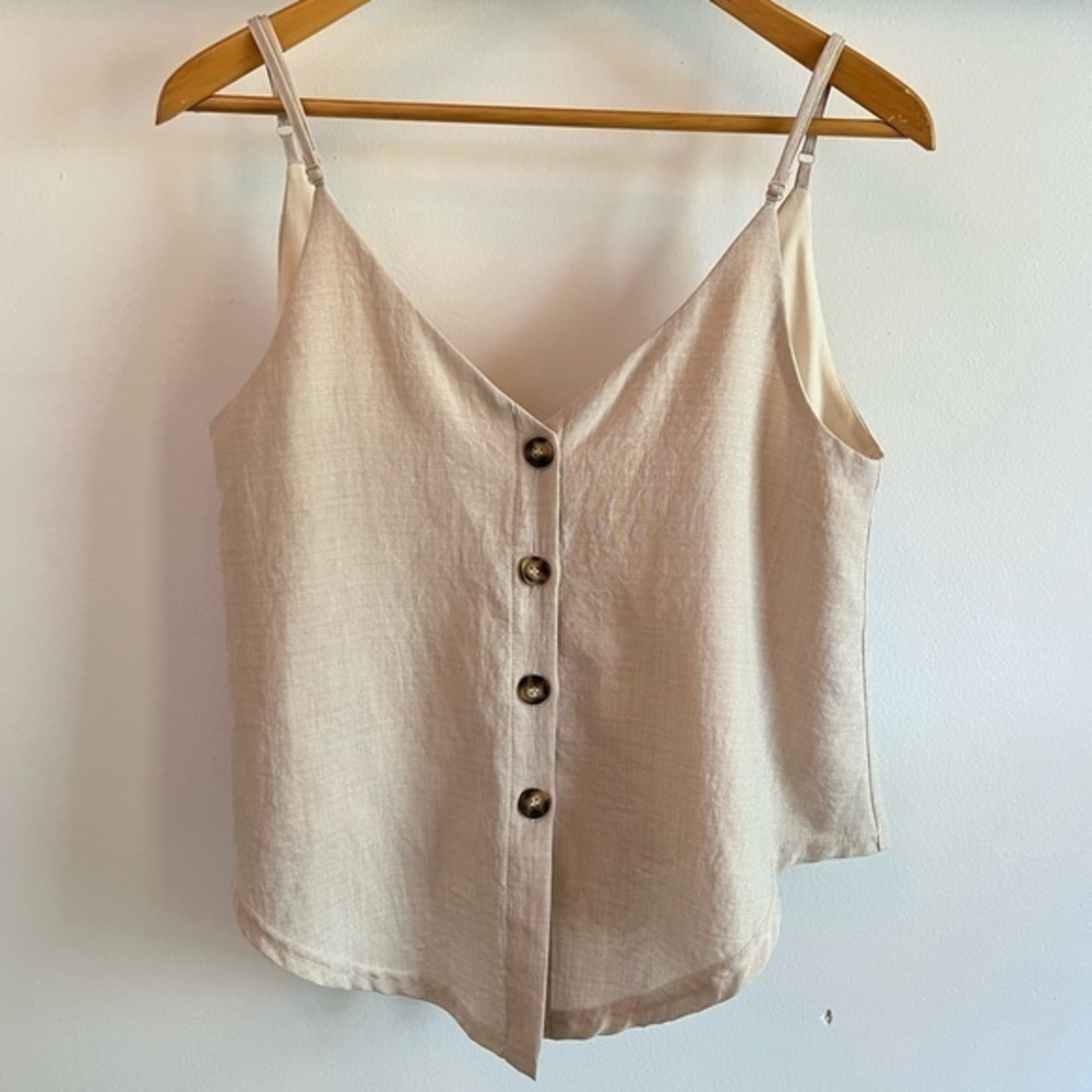 Listicle Cropped Cami‎ Tank Spaghetti Strap Neutral Beige S EUC